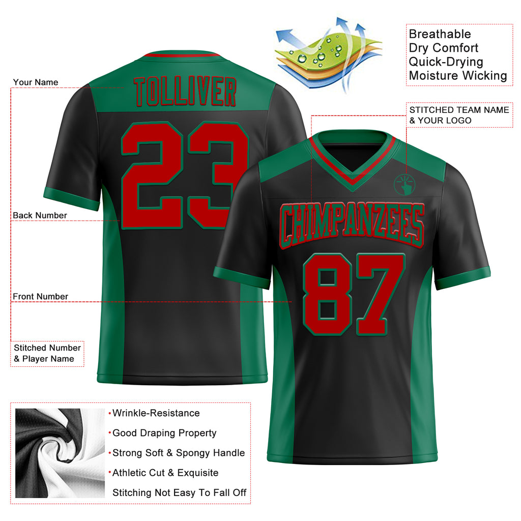 Custom Black Red-Kelly Green Mesh Authentic Football Jersey