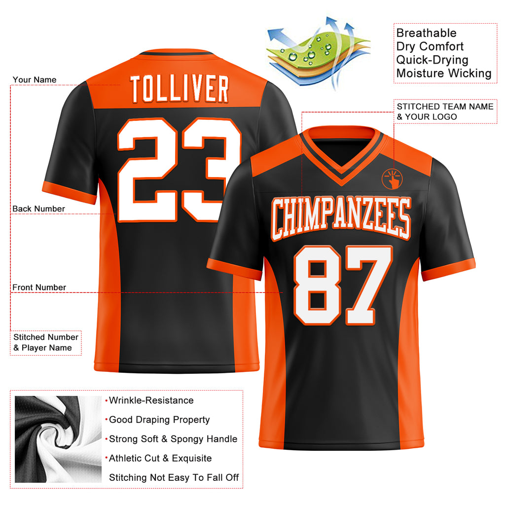 Custom Black White-Orange Mesh Authentic Football Jersey