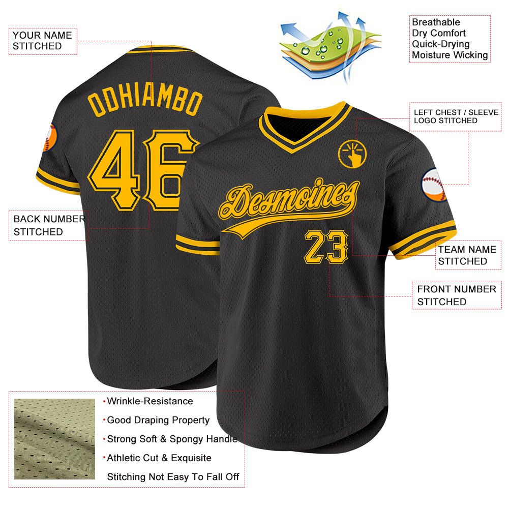 Custom Black Gold Authentic Throwback Baseball Jersey