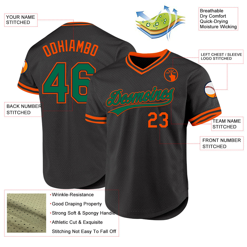 Custom Black Kelly Green-Orange Authentic Throwback Baseball Jersey