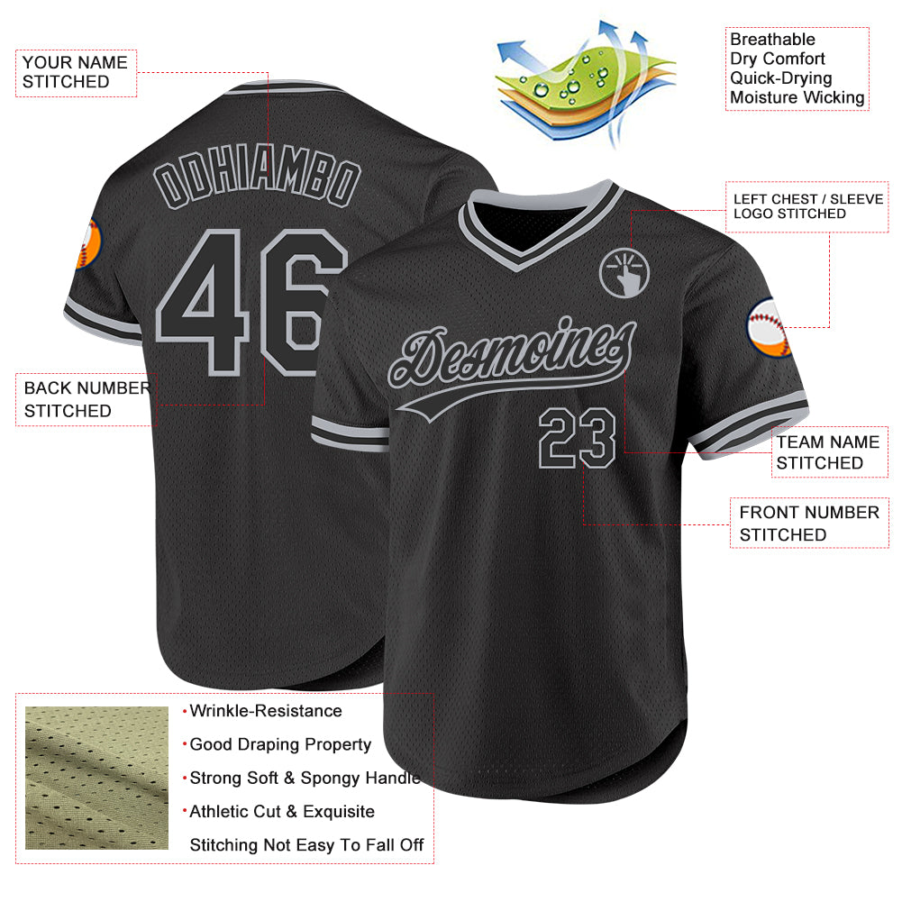 Custom Black Gray Authentic Throwback Baseball Jersey