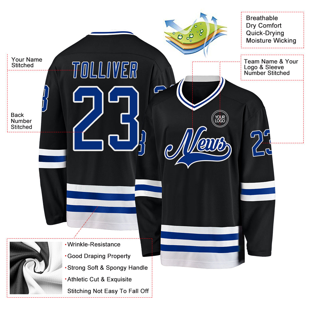 Custom Black Royal-White Hockey Jersey