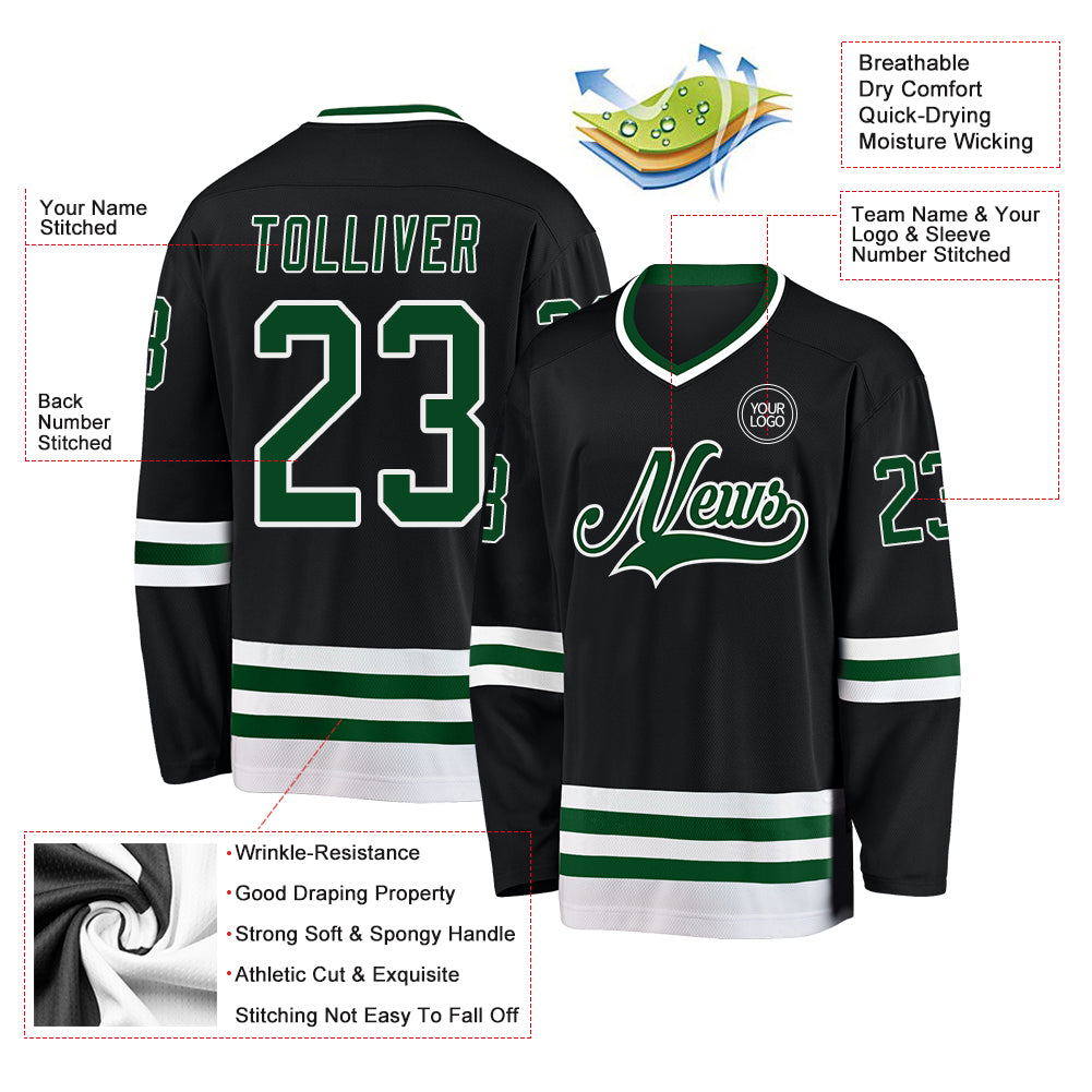 Custom Black Green-White Hockey Jersey