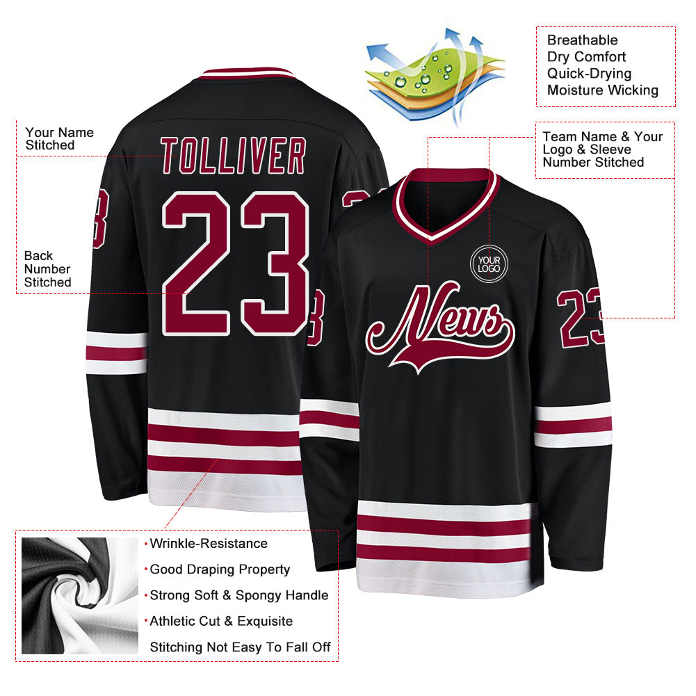 Custom Black Maroon-White Hockey Jersey