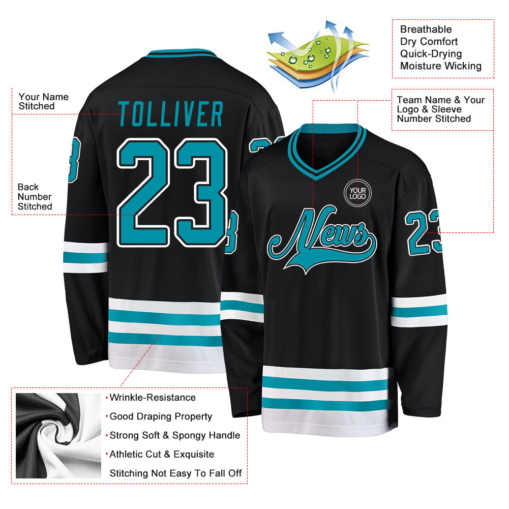 Custom Black Teal-White Hockey Jersey