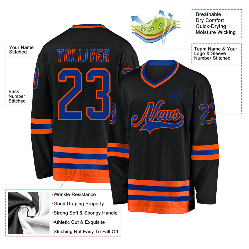 Custom Black Royal-Orange Hockey Jersey