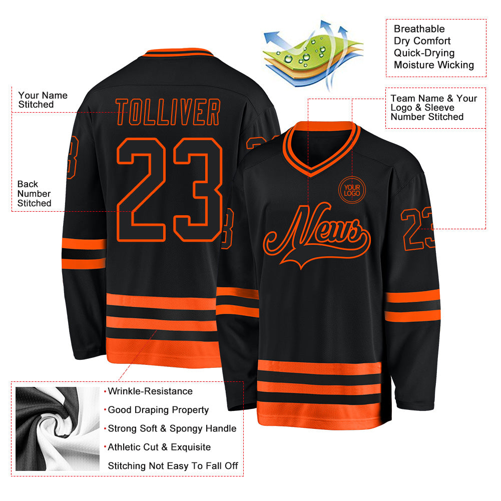 Custom Black Orange Hockey Jersey