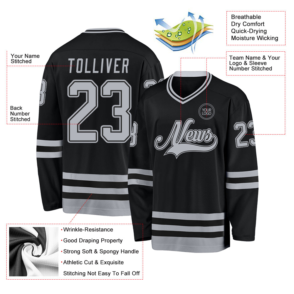 Custom Black Gray Hockey Jersey