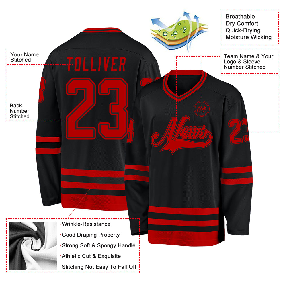 Custom Black Red Hockey Jersey