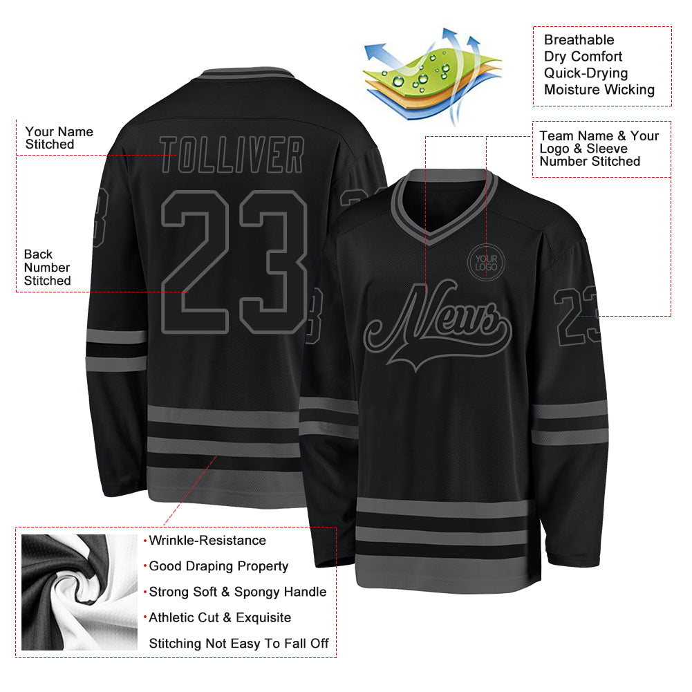 Custom Black Steel Gray Hockey Jersey