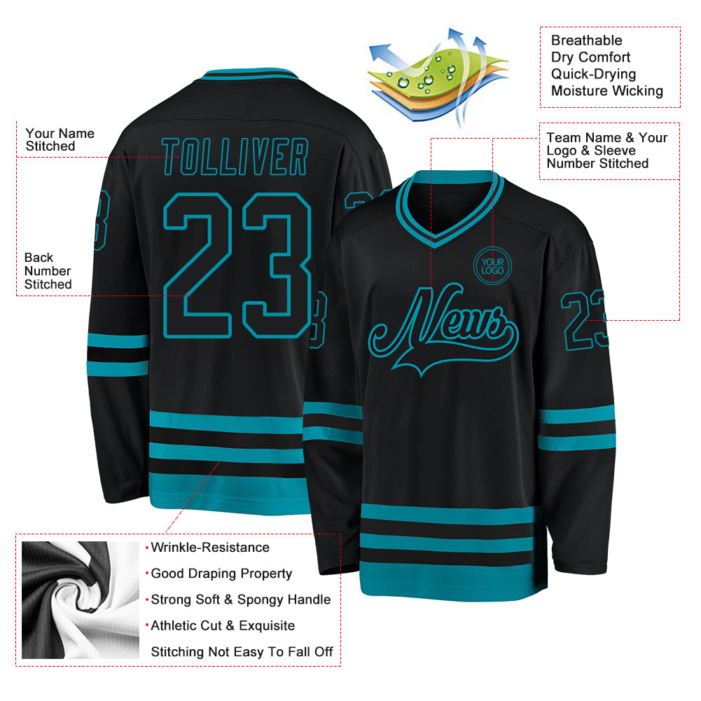 Custom Black Teal Hockey Jersey