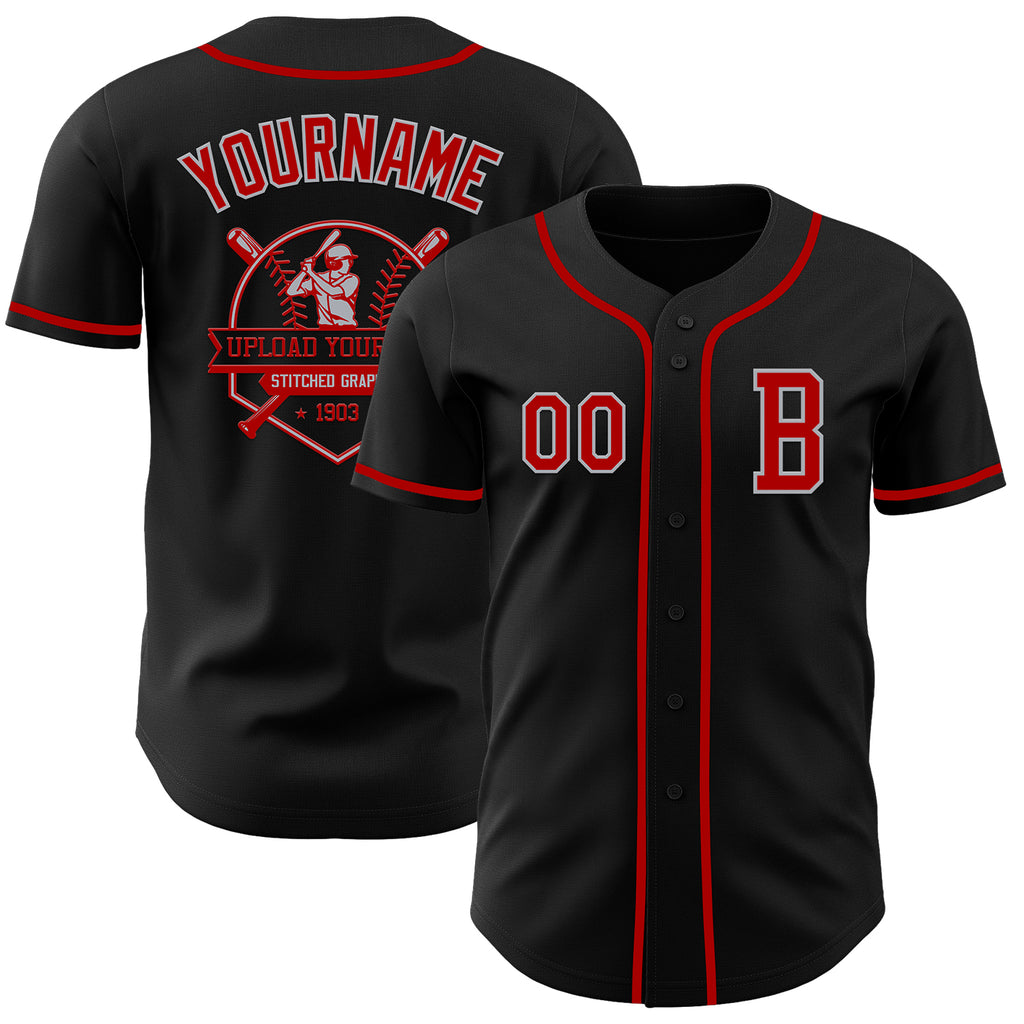 Custom Black Red-Gray Authentic Baseball Jersey