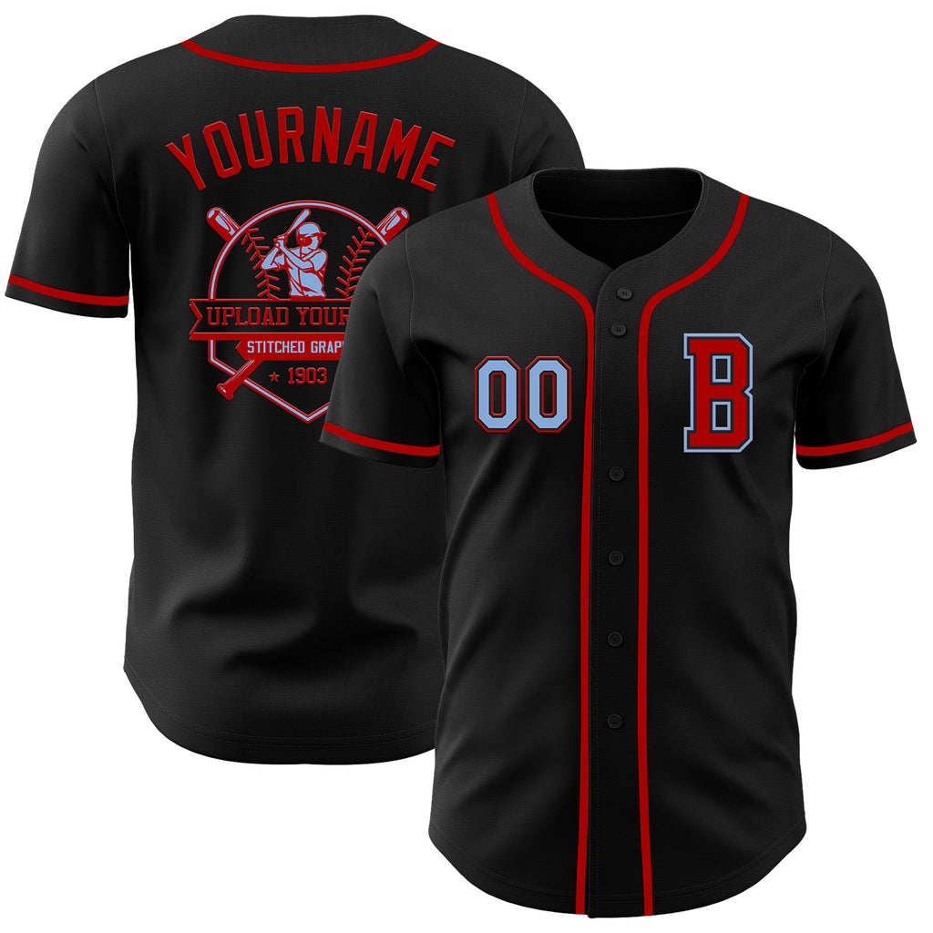 Custom Black Light Blue-Red Authentic Baseball Jersey