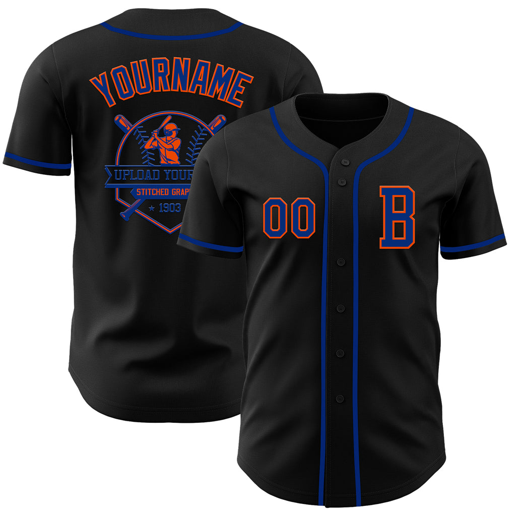 Custom Black Royal-Orange Authentic Baseball Jersey