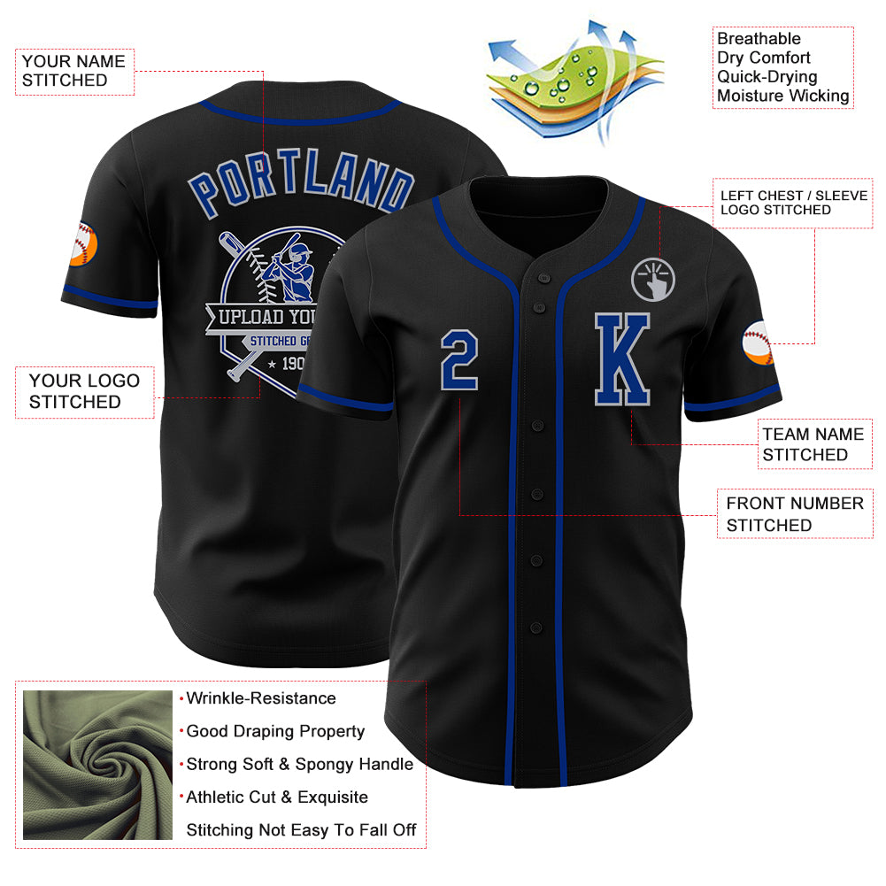 Custom Black Royal-Gray Authentic Baseball Jersey