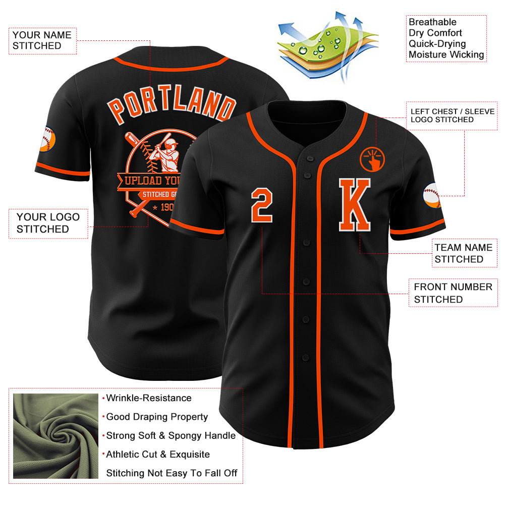 Custom Black Orange-White Authentic Baseball Jersey