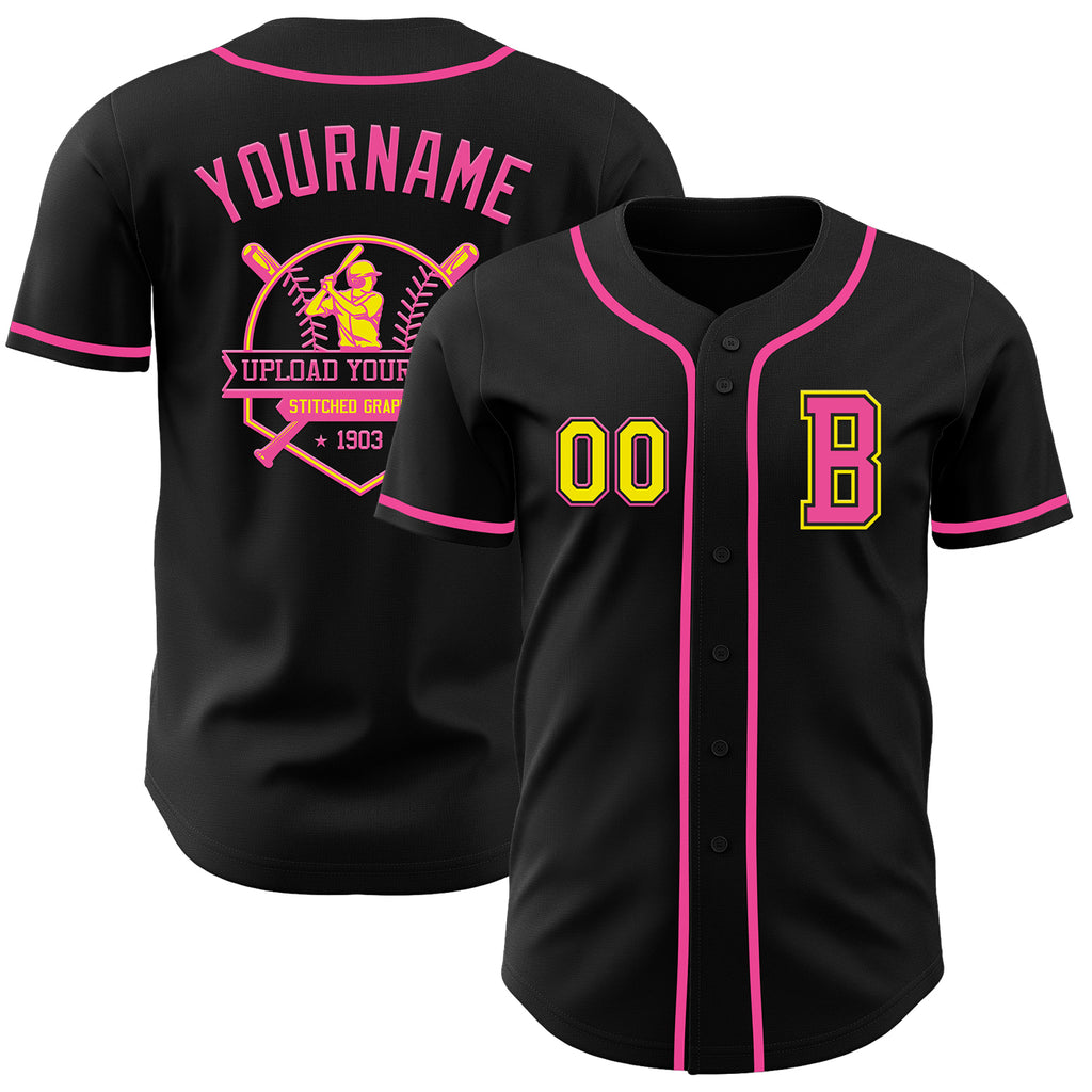 Custom Black Light Yellow-Pink Authentic Baseball Jersey