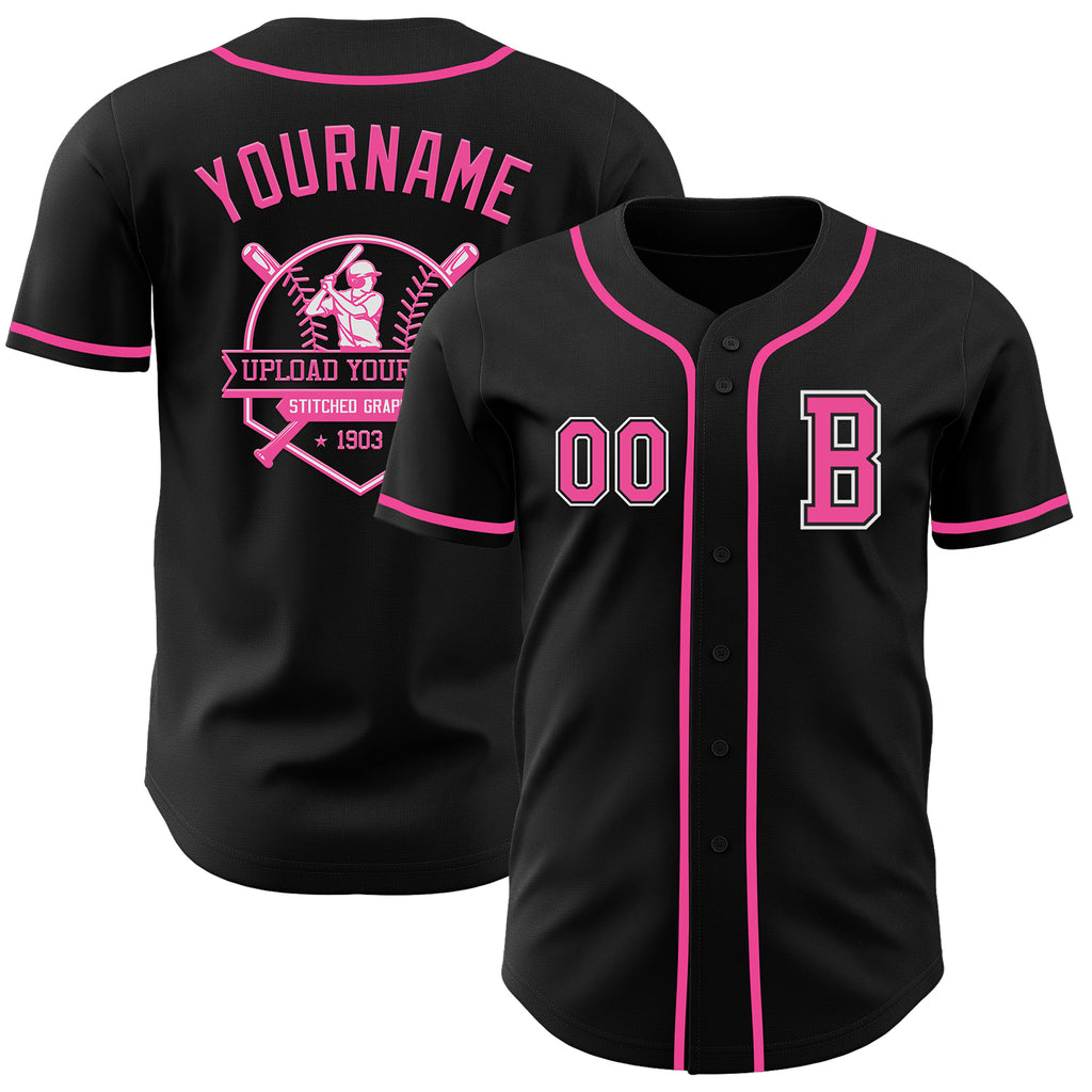 Custom Black Pink-White Authentic Baseball Jersey