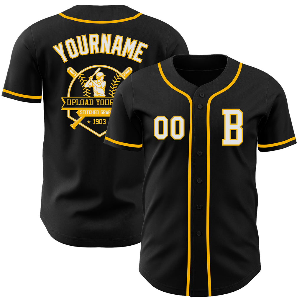 Custom Black White-Gold Authentic Baseball Jersey