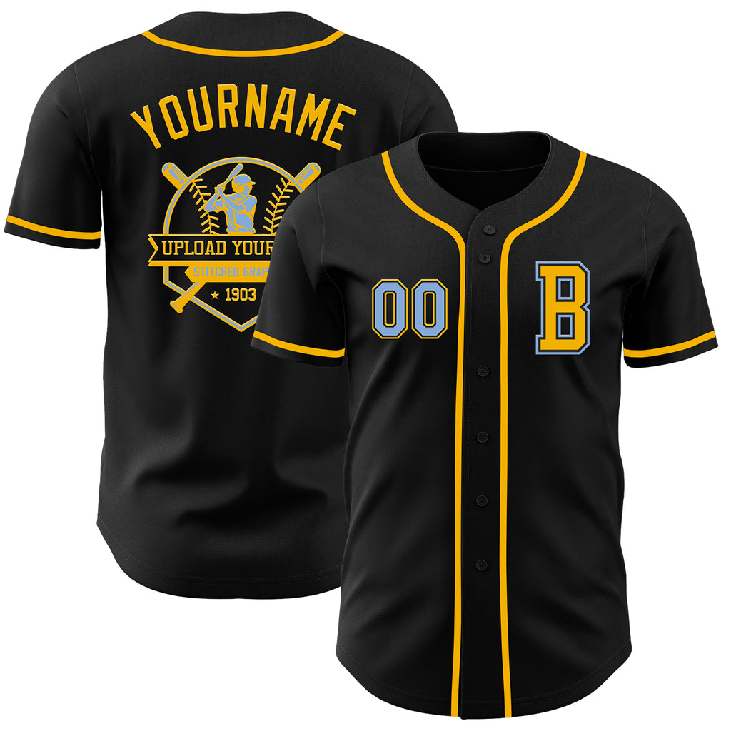 Custom Black Light Blue-Gold Authentic Baseball Jersey