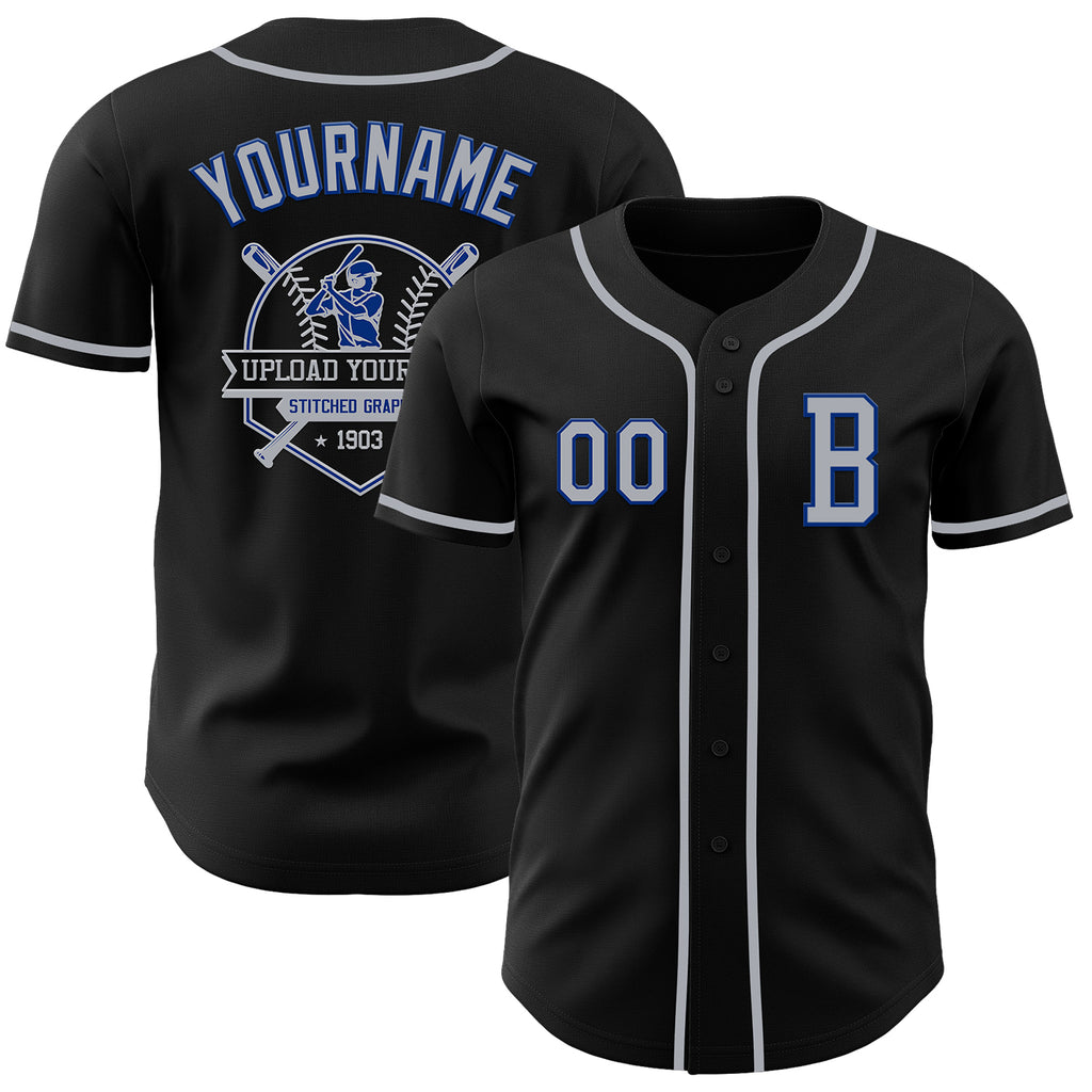 Custom Black Gray-Royal Authentic Baseball Jersey