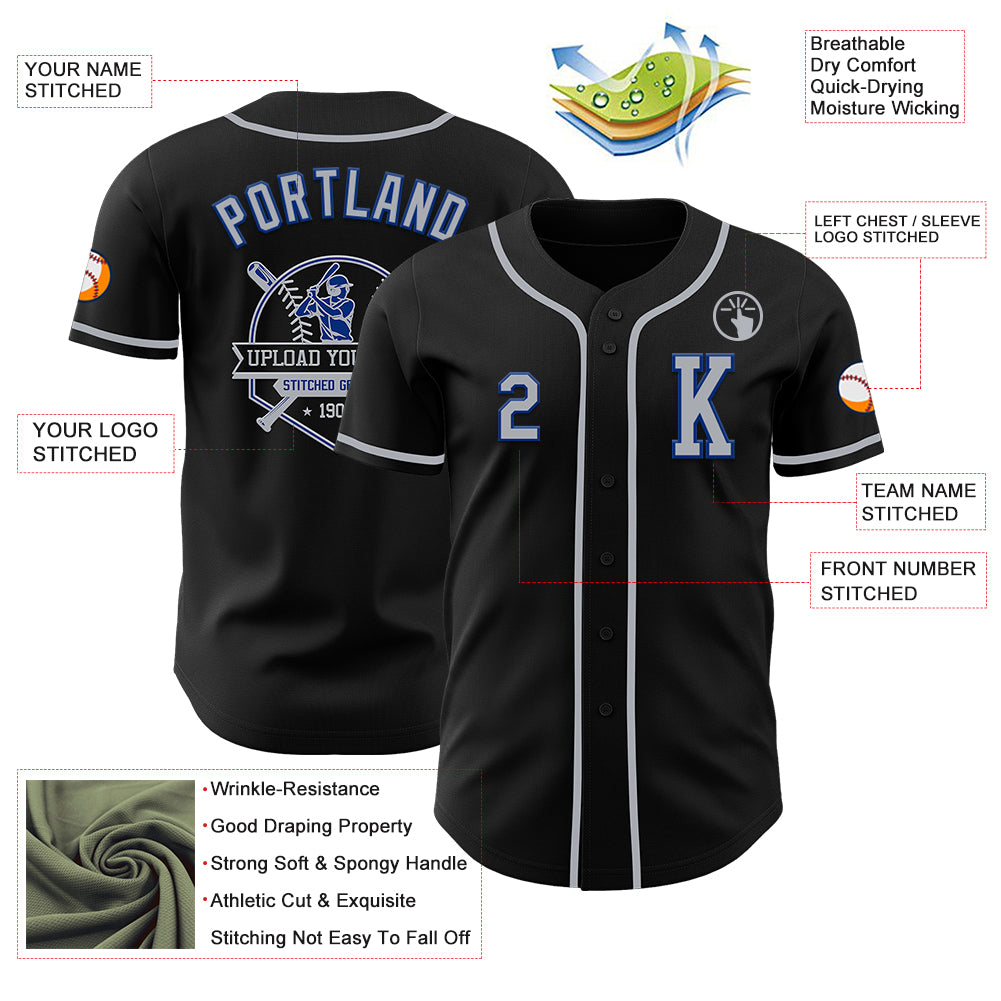 Custom Black Gray-Royal Authentic Baseball Jersey