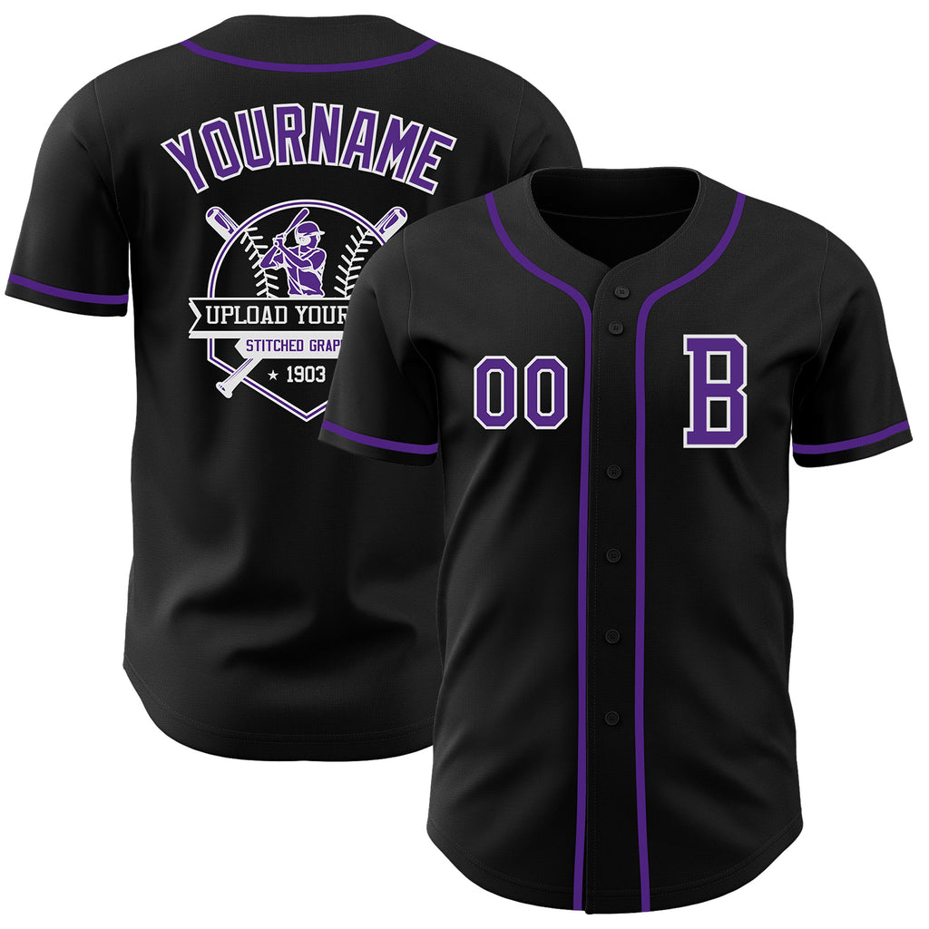 Custom Black Purple-White Authentic Baseball Jersey