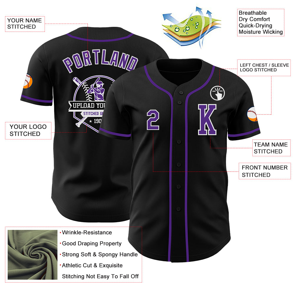 Custom Black Purple-White Authentic Baseball Jersey