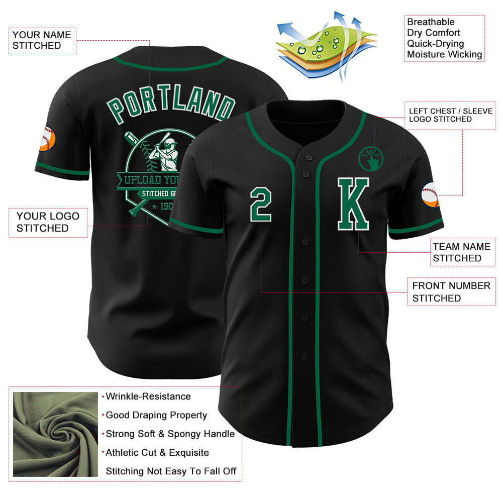 Custom Black Kelly Green-White Authentic Baseball Jersey