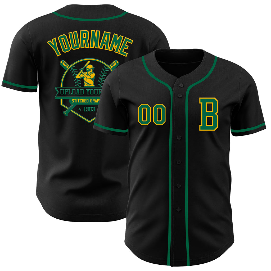 Custom Black Kelly Green-Gold Authentic Baseball Jersey