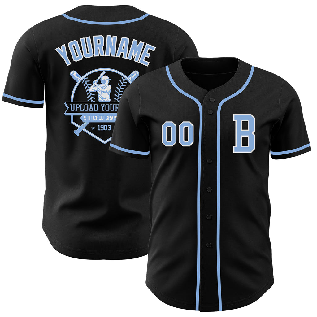 Custom Black Light Blue-White Authentic Baseball Jersey