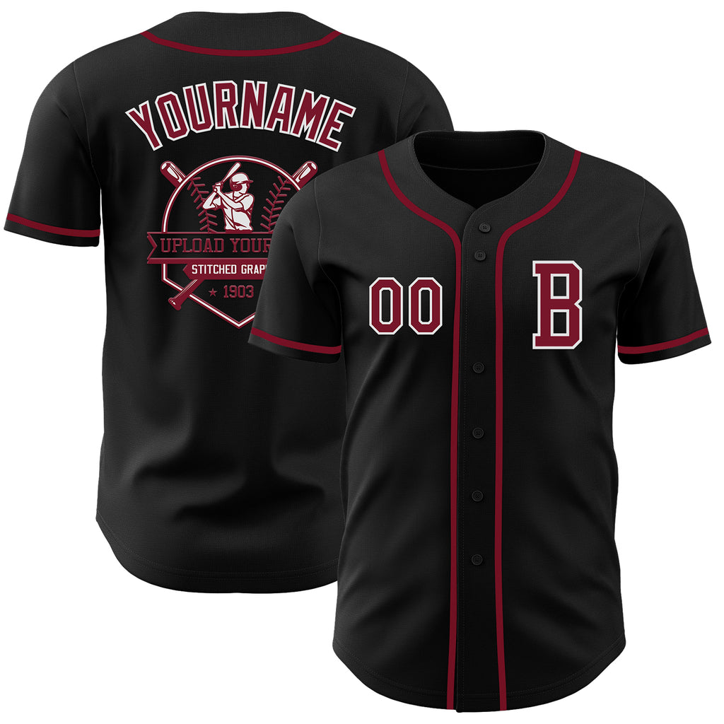 Custom Black Crimson-White Authentic Baseball Jersey