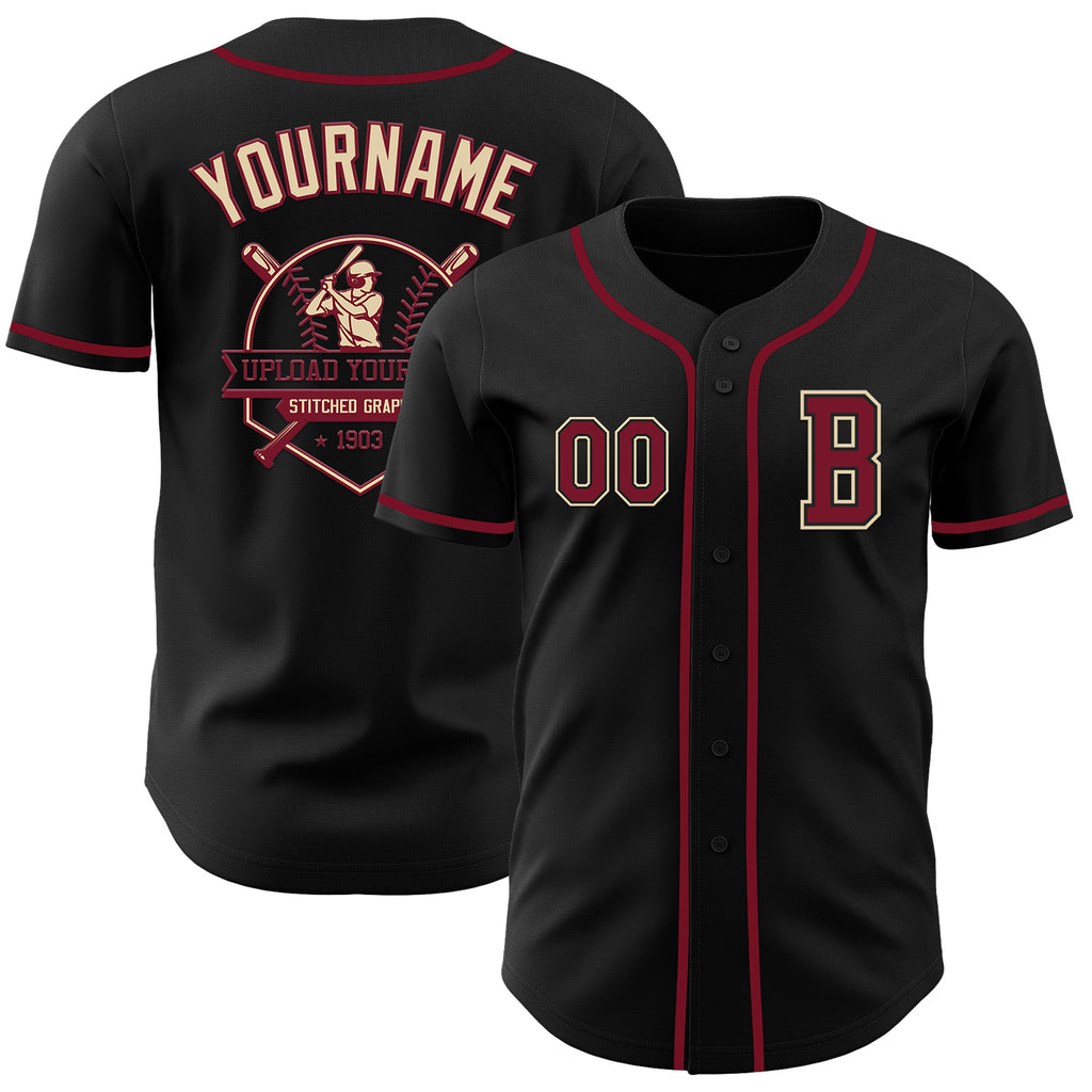 Custom Black Crimson-Cream Authentic Baseball Jersey