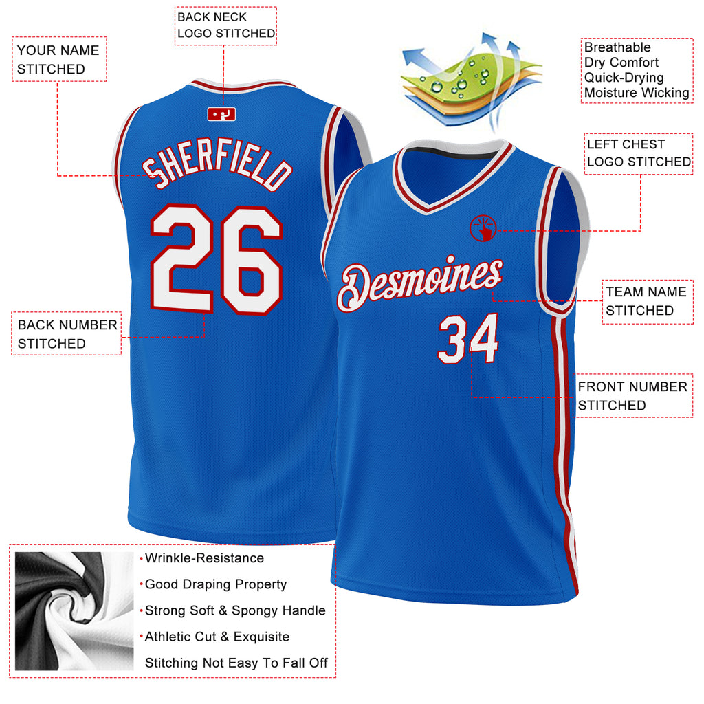 Custom Blue White-Red Authentic Throwback Basketball Jersey