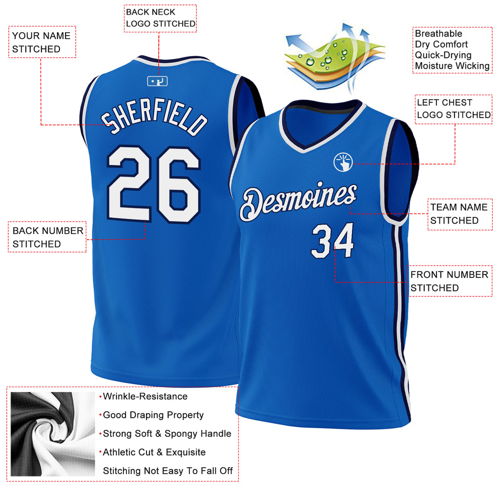 Custom Blue White-Navy Authentic Throwback Basketball Jersey