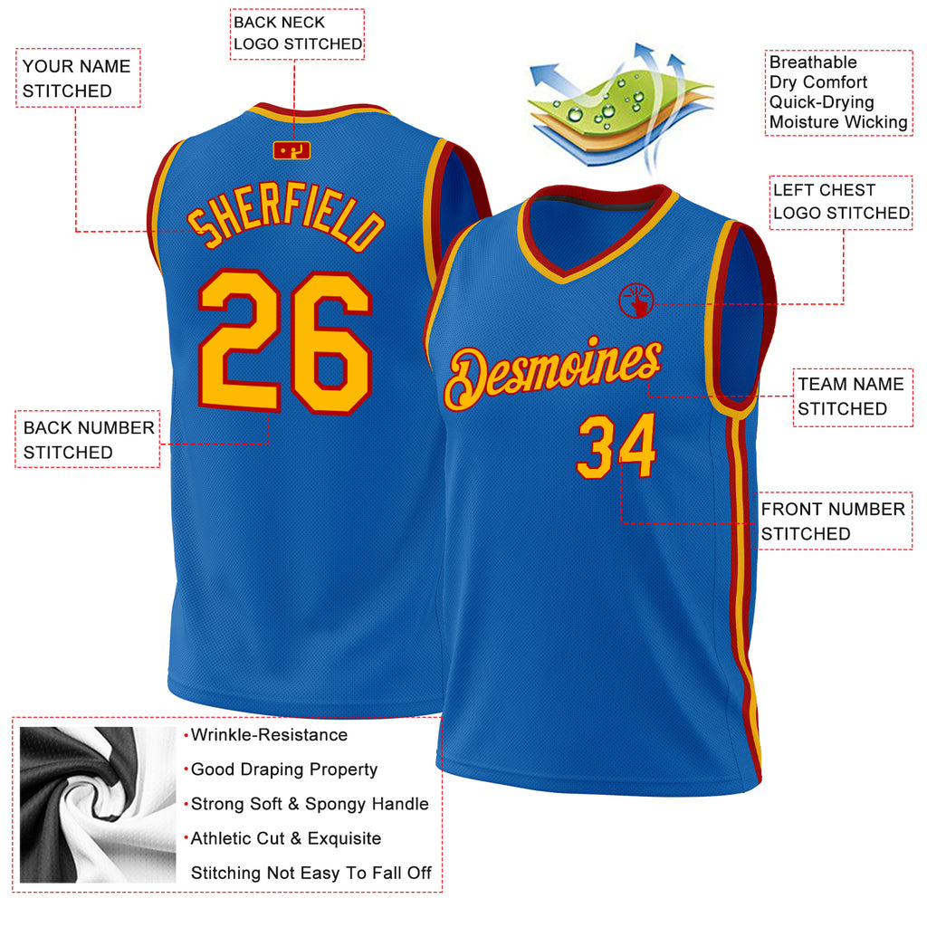 Custom Blue Gold-Red Authentic Throwback Basketball Jersey