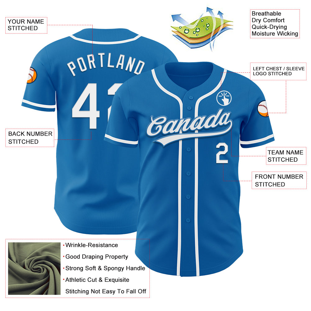 Custom Blue White Authentic Baseball Jersey