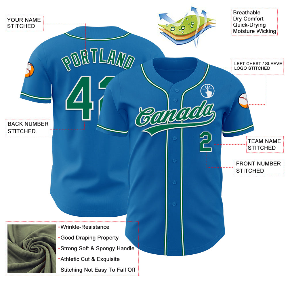Custom Blue Kelly Green-White Authentic Baseball Jersey