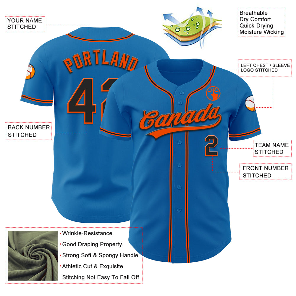 Custom Blue Black-Orange Authentic Baseball Jersey