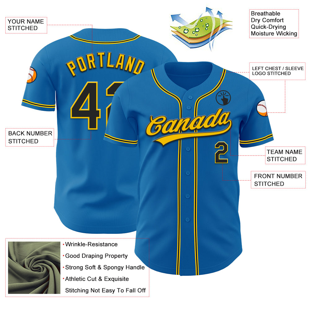 Custom Blue Black-Yellow Authentic Baseball Jersey