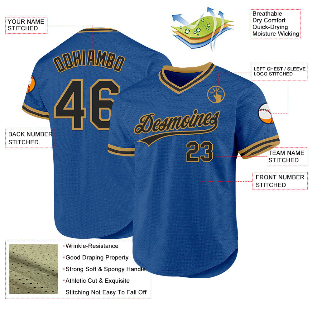 Custom Blue Black-Old Gold Authentic Throwback Baseball Jersey