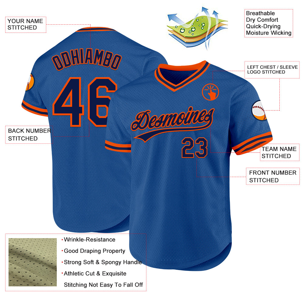 Custom Blue Navy-Orange Authentic Throwback Baseball Jersey