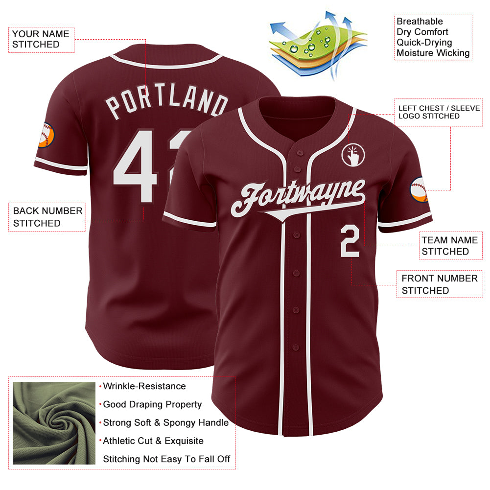 Custom Burgundy White Authentic Baseball Jersey