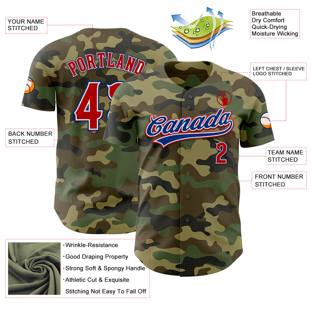 Custom Camo Red-Royal Authentic Salute To Service Baseball Jersey