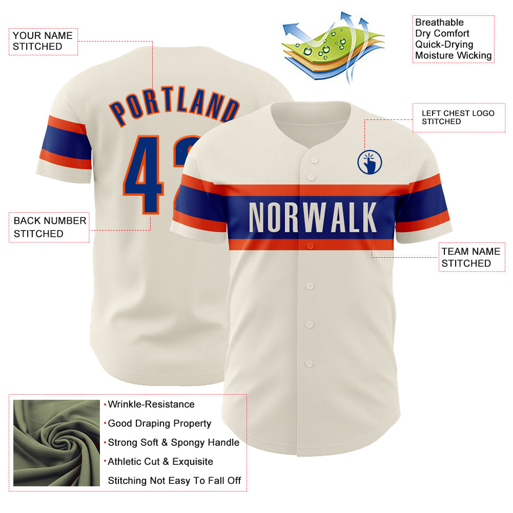 Custom Cream Royal-Orange Authentic Baseball Jersey