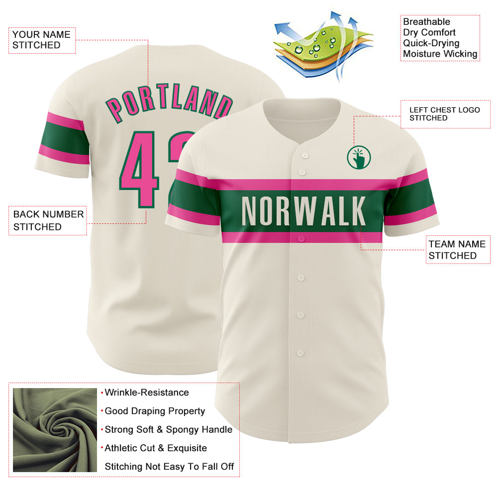 Custom Cream Pink-Kelly Green Authentic Baseball Jersey