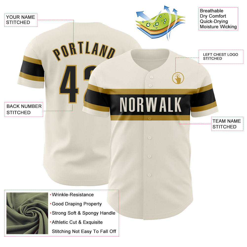 Custom Cream Black-Old Gold Authentic Baseball Jersey