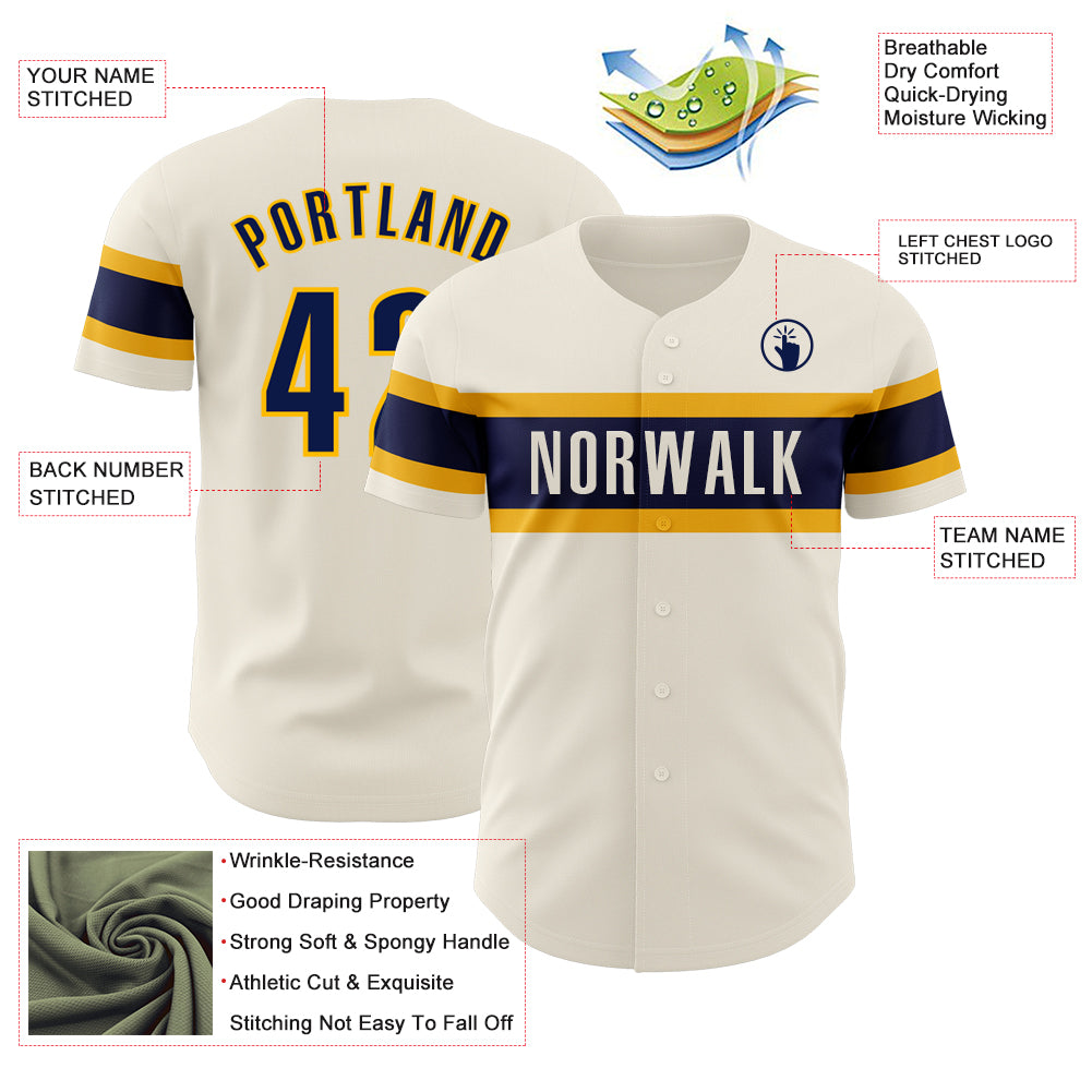 Custom Cream Navy-Gold Authentic Baseball Jersey