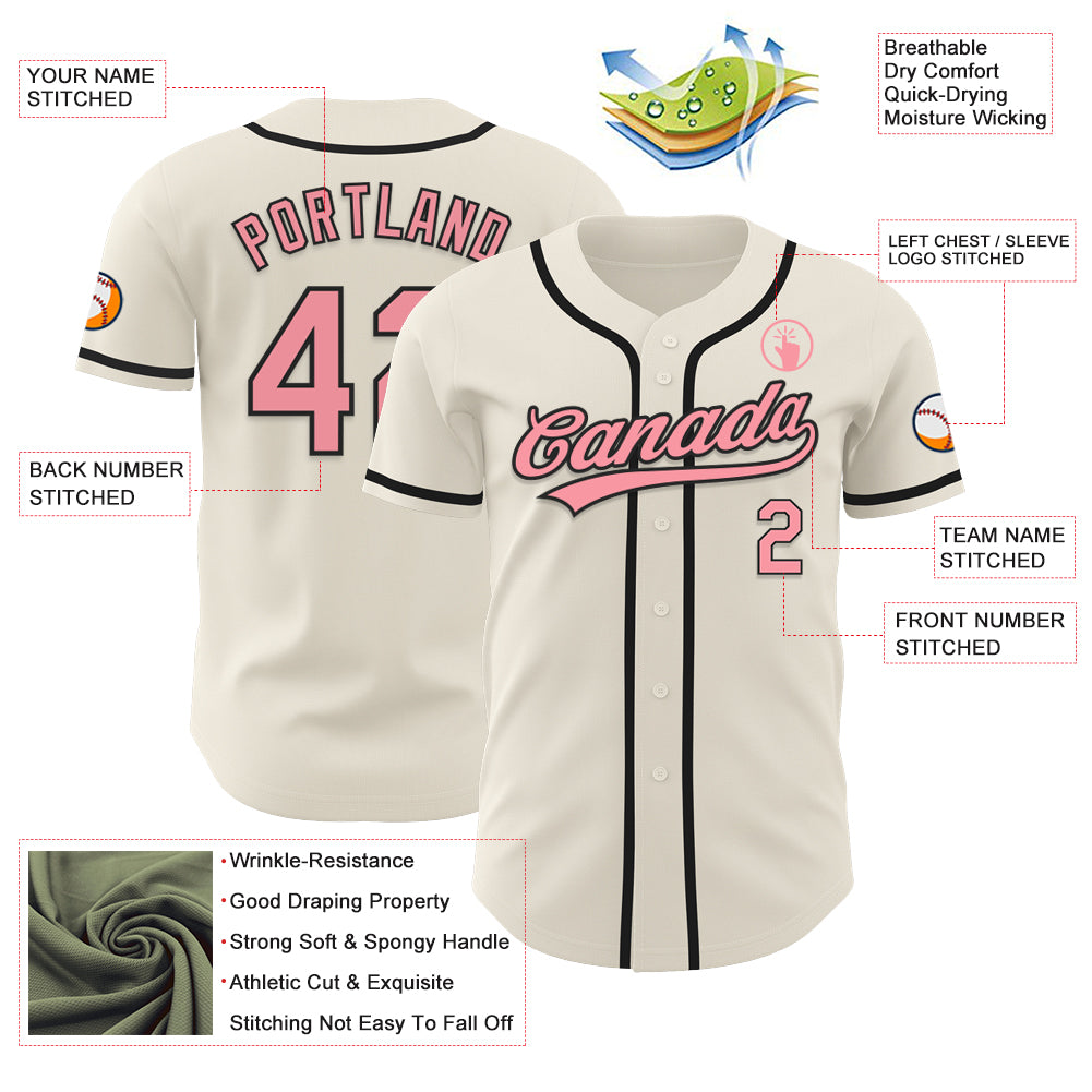 Custom Cream Medium Pink-Black Authentic Baseball Jersey