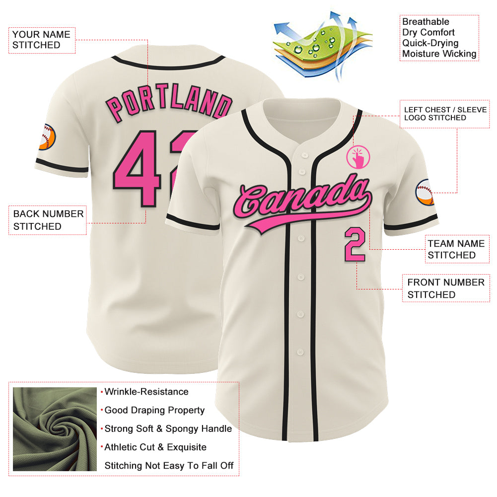 Custom Cream Pink-Black Authentic Baseball Jersey